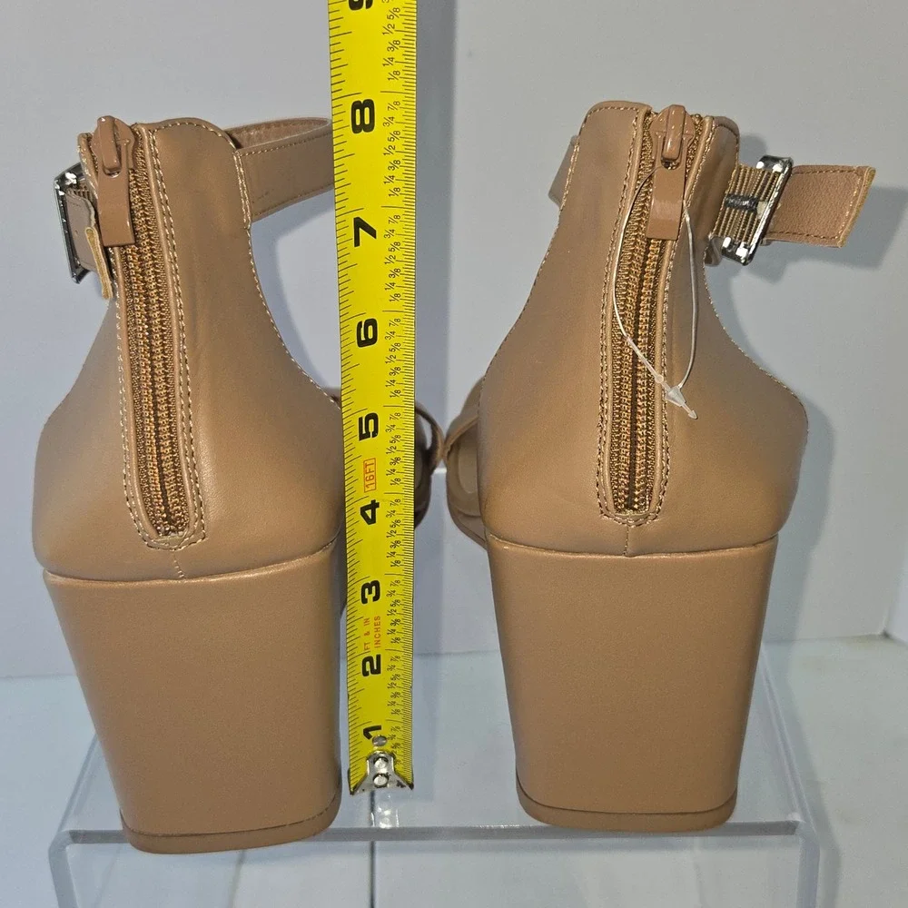 Torrid Tan Faux Leather Wedge Sandals Square Toe Ankle Strap 10.5WW 19446917